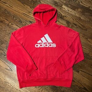 2007 Adidas Men's Essentials Big Logo Fleece Hoodie in faded red and white logo
